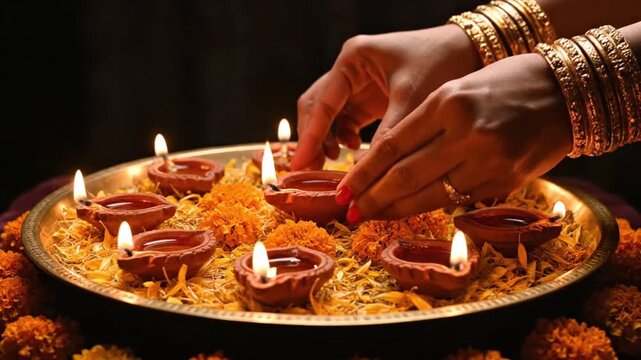 Deepawali Diya Hand Hindu Ritual Festival Celebration Banner