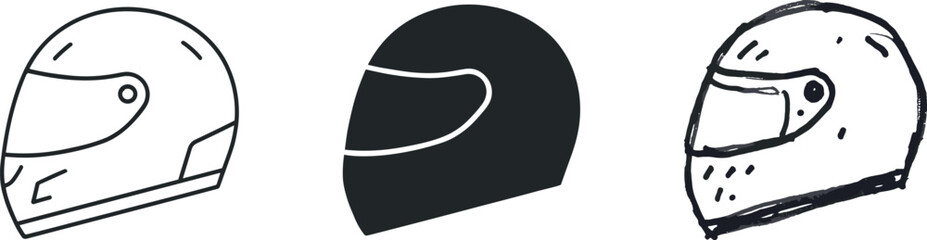 Obraz premium Racing Helmet Set in Line, Glyph, and Hand Drawn Styles