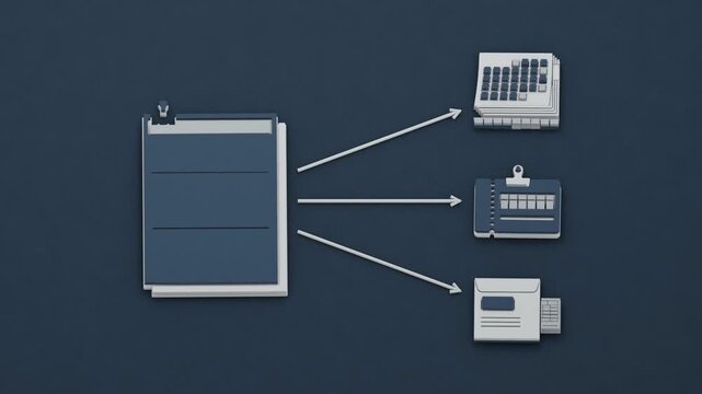 A dunning letter prompts arrears tracking, installment scheduling and remittance, with ledger reconciliation restoring the account balance. Flat 3D style.