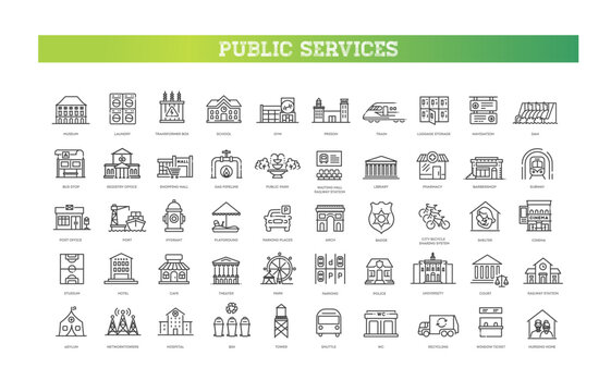 Set of outline Public Services icons