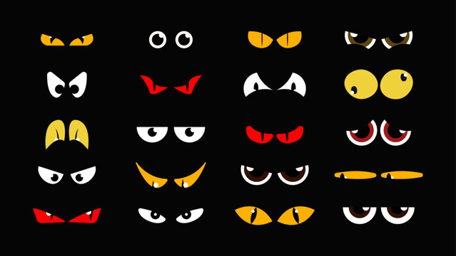 Eyes set for editing purpose with unique eyes shape expression and mood vector. Vector eyes set. Eyes set can be edit and used for halloween spooky design elements.