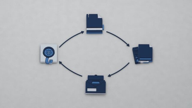 A covenant breach in a probate file triggers a garnishment writ redirecting the estate payout, with the sequence arranged as a returning circuit. Flat 3D style.