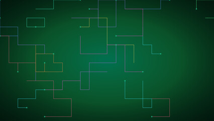 Fototapeta premium Abstract digital network background with glowing lines and nodes on a dark green gradient
