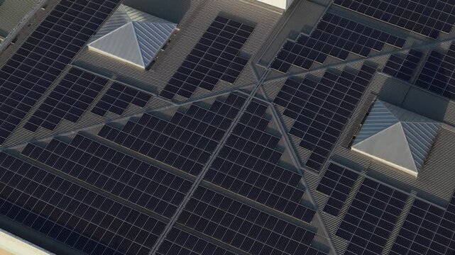 Melbourne, VIC, Australia - 03 September 2026: Aerial view of the Knox Data Centre roof featuring extensive solar panel arrays and skylights.