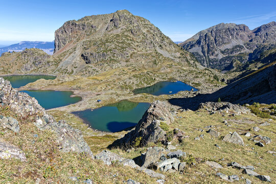 The Lacs Robert seen from Col des Lessines in Chamrousse mountain range, are a famous viewpoint