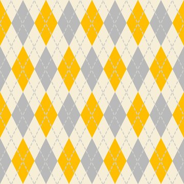 Gold Gray and Cream Argyle Diamond Seamless Pattern Background