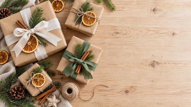 Sustainable Christmas Gift Wrapping with Recycled Paper and Natural Decor