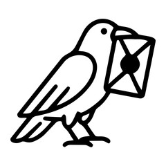 Obraz premium raven or crow bird carrying a sealed envelope or secret message in its beak for spooky halloween mail icon line style
