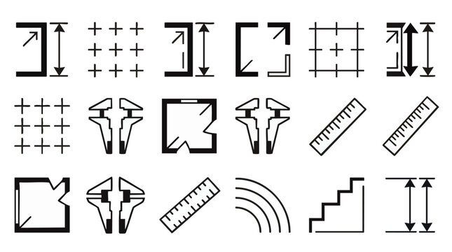 Minimalist abstract arrow and bracket icons set with geometric shapes and directional lines, concept for UI design, app interface, and infographic illustration