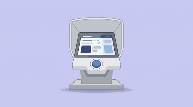 Electronic voting machine isolated on pastel lavender background, flat digital election technology and polling facility icon