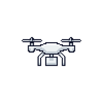 White pixel art quadcopter drone graphic.