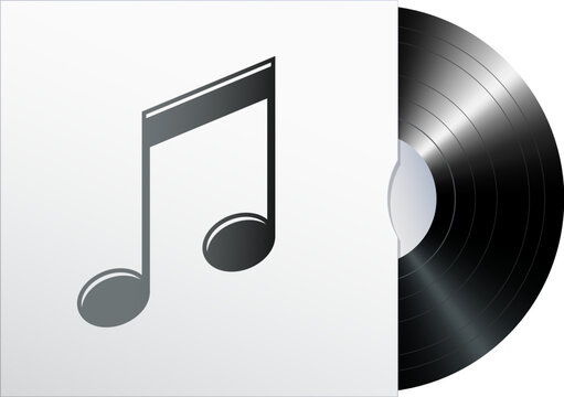 simple classic black vinyl music lp record half in generic music note cover sleeve symbol vector isolated on transparent background