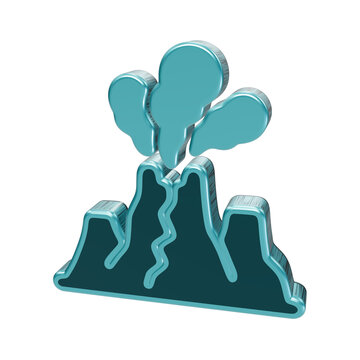 3D rendered icon of a stylized erupting volcano with teal metallic edges and dark blue interior, isolated on a black background