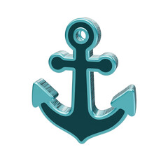 3D rendered nautical anchor icon with teal metallic edges and dark blue center, isolated on a solid black background © crypticFEEDBACK