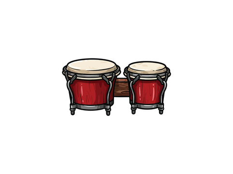 Red bongo drums percussion musical instrument vector illustration isolated on white