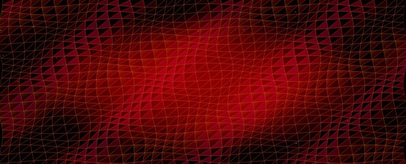 Abstract Red Glowing Mesh Wave with Curved Grid Lines on Black Background, Dynamic Digital Network...