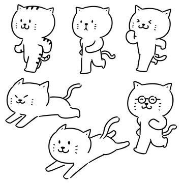 Cute cat walking and running character hand drawn doodle style vector illustration
