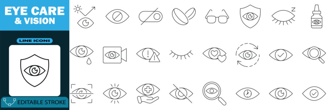Eye Care Vision line Editable icon set Medical Healthcare Vector illustration