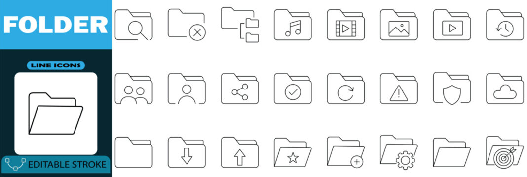 Folder line Editable icon set for storage directory file management interface Vector illustration