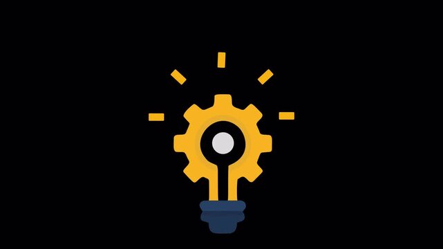 Yellow Gear Lightbulb Icon Vector Illustration with Glowing Rays for Innovation, Creative Idea, Technology Solution, and Smart Brainstorming