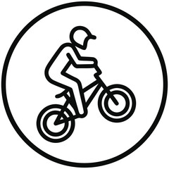 Obraz premium Minimalist Outline Mountain Bike Rider Cyclist Jumping In Circle Sign Icon