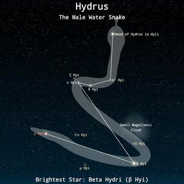 Hydrus Constellation Map with Named Stars &ndash; Constellation Map Illustration