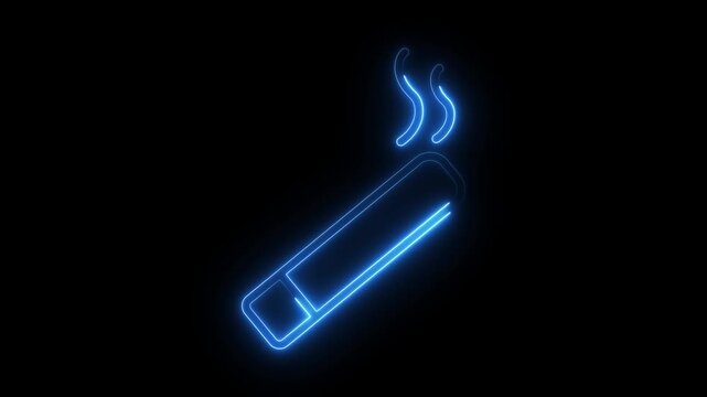 Neon blue cigarette icon animation glowing on black background for digital sign projects.