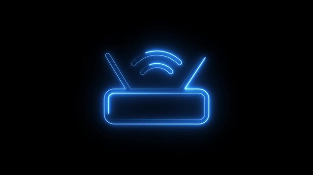 Neon router icon blinking with wi-fi signal animation digital connection concept backdrop.