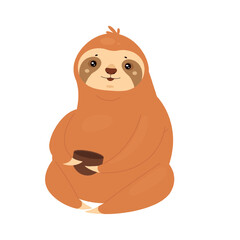 Fototapeta premium Sitting tropical sloth animal. Slow moving mammal, lazy animal vector illustration