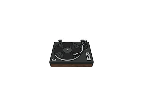Vintage vinyl record player turntable vector illustration isolated on white background