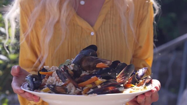Mussels Pilaf with Rice. Traditional Seafood Dish