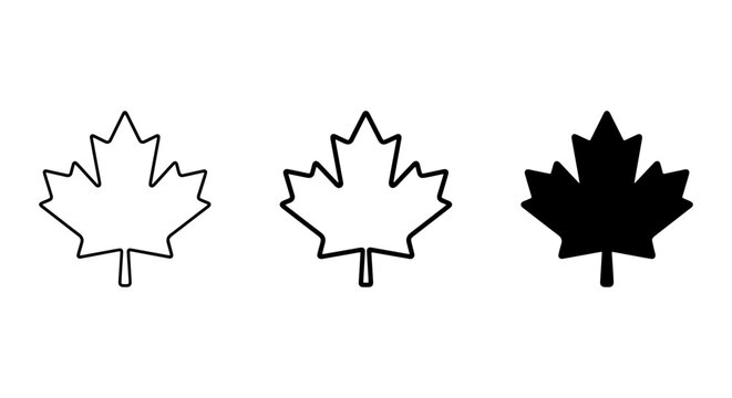 Maple Leaf Icons, Canadian Symbol Vector Set, Outline and Solid Fill Designs