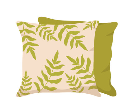 Soft decorative living pillows. Sleeping bedroom cushion, cozy bed vector illustration