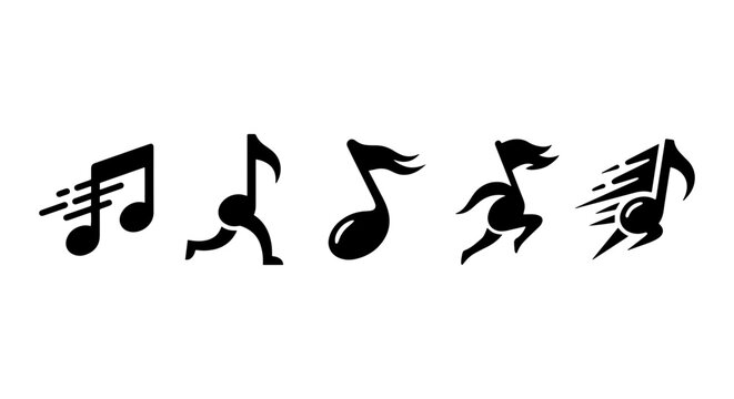 Dynamic Music Notes Vector Icons, Energetic Rhythmic Symbols, Fast Tempo Audio Graphics