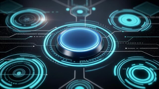 Futuristic glowing button animation with sleek design and vibrant light effects in a modern digital interface