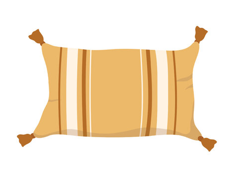 Decorative pillow for bed. Modern interior decoration cushion, cozy bedroom vector illustration