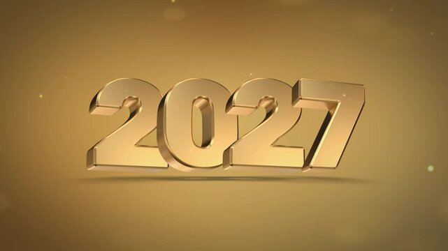 Happy 2027 new year gold text with glowing bokeh light background