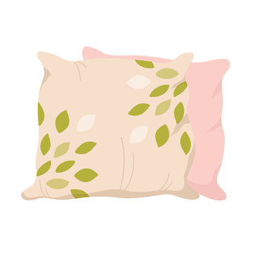 Stack of decorative pillows. Soft bedroom cushion, cozy interior vector illustration