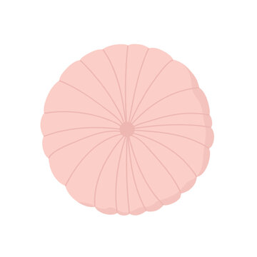 Round comfy decorative pillow. Sleeping bedroom cushion, cozy interior vector illustration