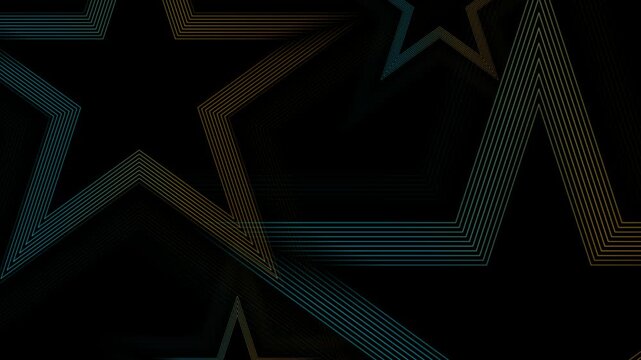 Abstract blue orange linear star shapes on the black background. Geometric abstract motion design. Seamless loop. Video animation Ultra HD 4K 3840x2160