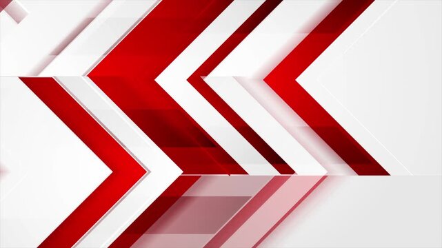 Abstract geometric tech background with layered white and red arrows. Concept futuristic motion design. Seamless loop. Video animation Ultra HD 4K 3840x2160