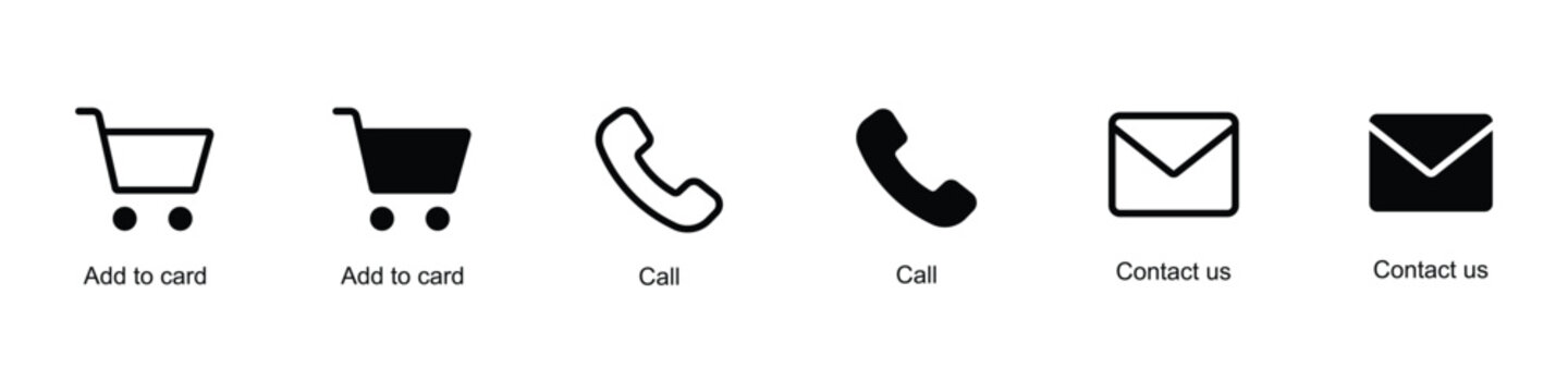 Essential e commerce contact icon set featuring shopping cart phone receiver and envelope symbols in line and glyph style