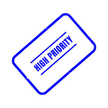 A blue rubber stamp style illustration shows a rectangular shape with the words high priority displayed in a clear and bold typeface