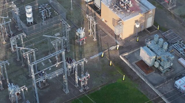 Croydon, Victoria, Australia - 02 September 2026: Aerial view of Croydon Zone Substation with electrical transformers, power lines, and metal structures.