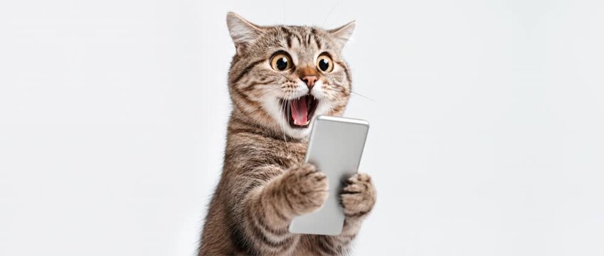 Panoramic Video of Shocked Cat Reacting to Smartphone