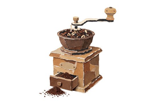 Coffee Grinder Ripped Paper Craft Illustration Transparent Image. Torn Paper Collage Coffee Concept Design