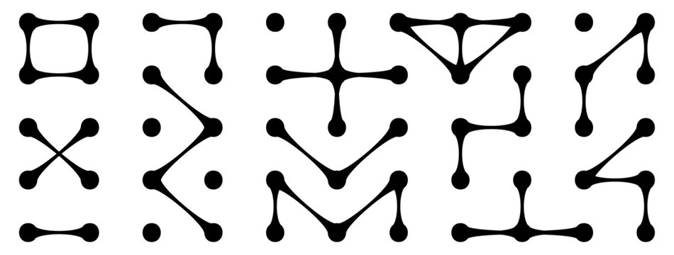 Connect metaball symbol letter set organic blob link line network grid matrix minimal futuristic tech design white, vector illustration