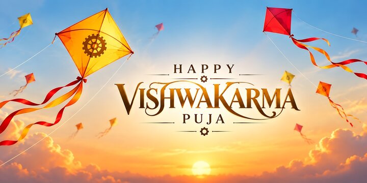 Happy Vishwakarma Puja Web Banner Template Vector with Industrial Tools for Festival Promotion Layout