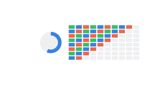 Abstract Data Visualization Concept with Loading Spinner and Colorful Progress Grid