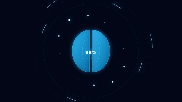 Futuristic Digital Brain Synchronization Progress HUD Interface with Percentage Counter and Glowing HUD